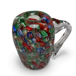 Hand-Blown Millefiori Art Glass Vase w/ Handle